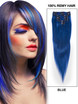 Blue(#Blue) Deluxe Straight Clip In Human Hair Extensions 7 Pieces