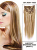 Chestnut Brown/Blonde(#F6-613) Premium Straight Clip In Hair Extensions 7 Pieces