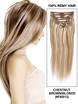 Marrón Castaño/Rubio (#F6-613) Extensiones de cabello humano con clip recto de lujo, 7 piezas
