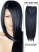 Clipe reto premium preto (#1) em extensões de cabelo 7 peças