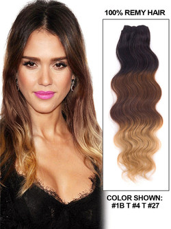 Triple Ombre(#Ombre) Deluxe Straight Clip In Human Hair Extensions 7 Pieces cih110