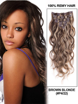 Braun/Blond (#P4-22) Ultimate Body Wave Clip In Remy Hair Extensions 9 Stück