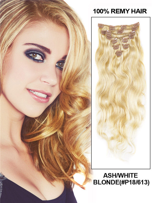 Blond cendré/blanc(#P18-613) Ultimate Body Wave Clip In Remy Hair Extensions 9 pièces