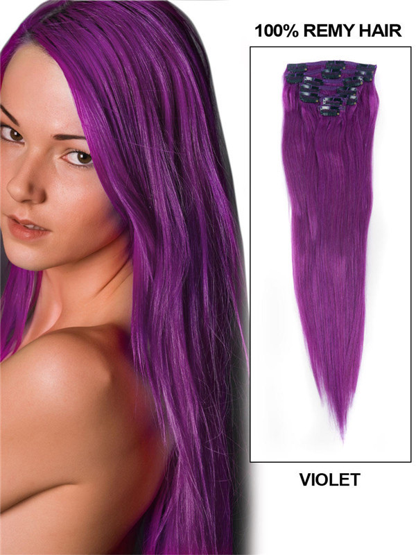 Clipe reto Premium Violet(#Violet) em extensões de cabelo 7 peças