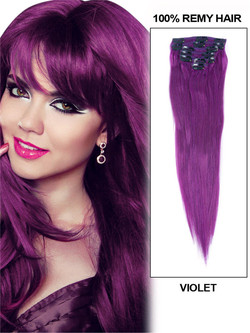 Violet(#Violet) Deluxe Straight Clip In Human Hair Extensions 7 τεμάχια