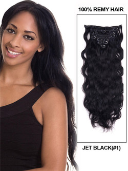 Jet Black(#1) Body Wave Deluxe Clip i människohårförlängningar 7 delar