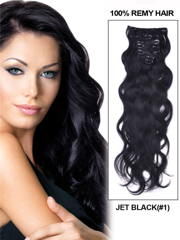 Jet Black(#1) Body Wave Premium Clip In Hair Extensions 7 Pieces