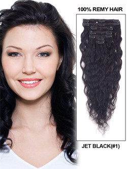 Jet Black(#1) Deluxe Kinky Curl Clip i mänskligt hårförlängning 7 delar