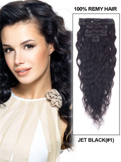 Jet Black(#1) Premium Kinky Curl Clip In Hair Extensions 7 stk