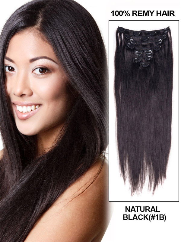 Natural Black (#1B) Ultimate Silky Straight Clip In Remy Haarverlängerungen 9 Stück