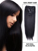 Negro natural (# 1B) Clip recto sedoso premium en extensiones de cabello 7 piezas