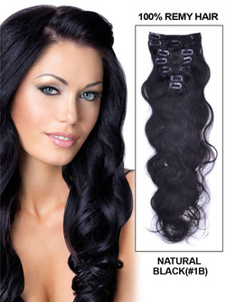 Natuurlijk Zwart (#1B) Premium Body Wave Clip In Hair Extensions 7 Stuks