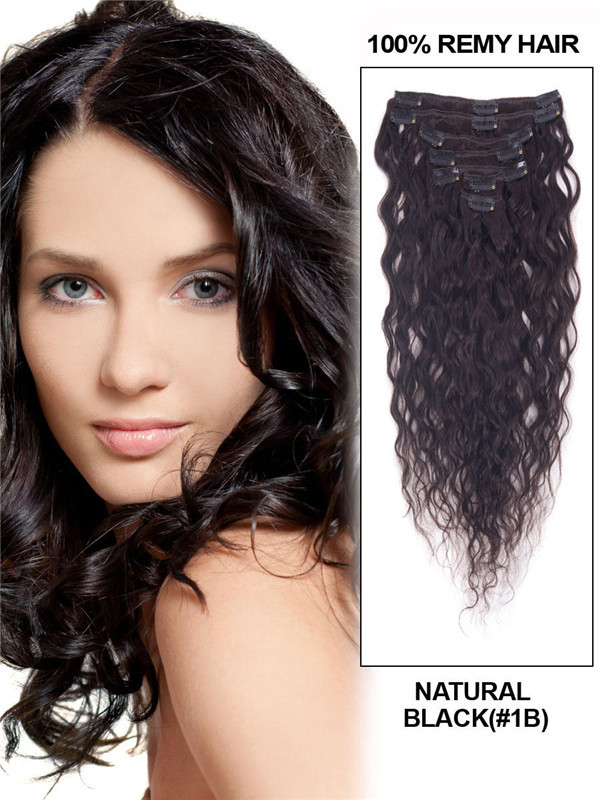 Naturlig sort(#1B) Premium Kinky Curl Clip In Hair Extensions 7 stk