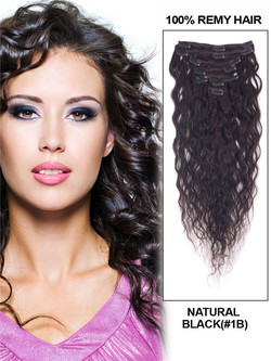 Naturlig svart(#1B) Ultimate Kinky Curl Clip i Remy Hair Extensions 9 stykker