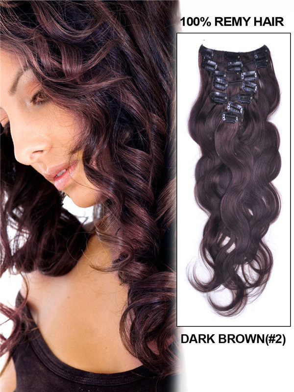 Mørkebrun(#2) Premium Body Wave Clip In Hair Extensions 7 stk