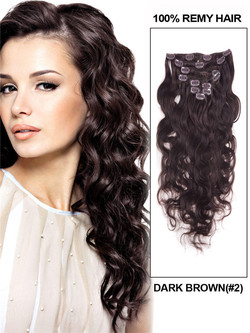 Mørkebrun(#2) Deluxe Body Wave Clip In Human Hair Extensions 7 stk