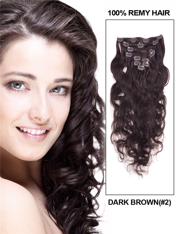 Mörkbrun(#2) Ultimate Body Wave Clip i Remy Hair Extensions 9 delar