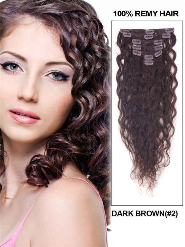 Donkerbruin(#2) Deluxe Kinky Curl Clip-in Extensions van echt haar 7 stuks-np