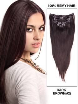 Donkerbruin(#2) Ultieme Zijdeachtige Rechte Clip In Remy Hair Extensions 9 Stuks