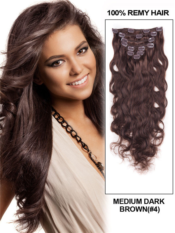 Medium Bruin (#4) Ultimate Body Wave Clip In Remy Hair Extensions 9 stuks