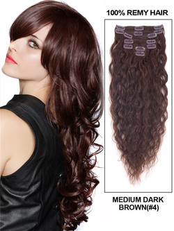 Medium Brown(#4) Premium Kinky Curl Clip In Hair Extensions 7 stk