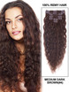 Medium Brown(#4) Deluxe Kinky Curl Clip I Human Hair Extensions 7 delar