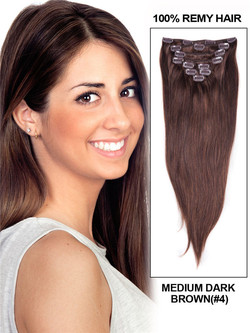 Medium Brown(#4) Ultimate Straight Clip In Remy Hair Extensions 9 stykker