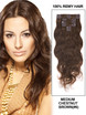 Medium Chestnut Brown(#6) Deluxe Body Wave Clip i Human Hair Extensions 7 stk.