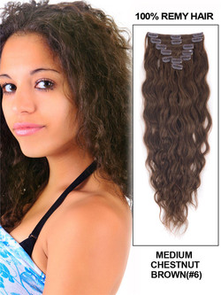 Castaño Medio (#6) Premium Kinky Curl Clip En Extensiones De Cabello 7 Piezas