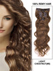 Light Chestnut(#8) Premium Body Wave Clip In Hair Extensions 7 stk