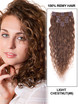 Light Chestnut(#8) Ultimate Kinky Curl Clip em extensões de cabelo Remy 9 peças-np