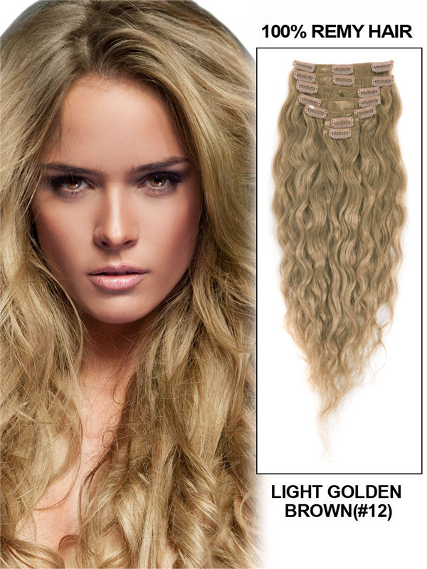 Helles Goldbraun (#12) Deluxe Kinky Curl Clip In Echthaarverlängerungen 7 Stück