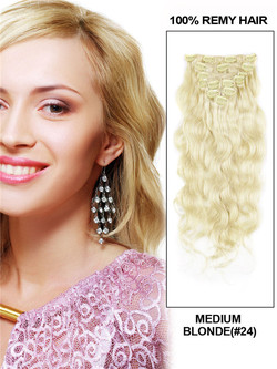Medium Blonde (#24) Ultimate Body Wave Clip nelle estensioni dei capelli di Remy 9 pezzi