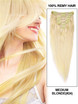Blonde Moyenne(#24) Extensions de Cheveux Naturels à Clips de Luxe 7 Pièces