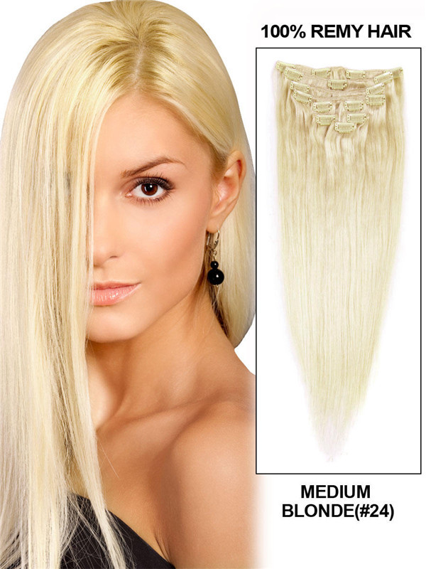 Mittelblond (#24) Ultimate Straight Clip In Remy Hair Extensions 9 Stück