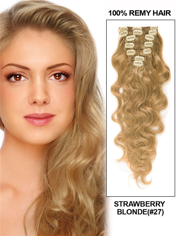Strawberry Blonde(#27) Premium Body Wave Clip In Hair Extensions 7 Pieces
