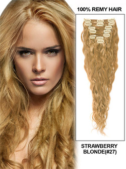 Strawberry Blonde(#27) Premium Kinky Curl Clip i hårförlängningar 7 delar