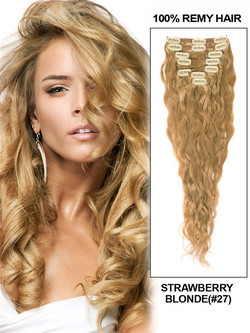 Strawberry Blonde (#27) Deluxe Kinky Curl Clip In Extensions van echt haar 7 stuks