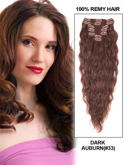 Dark Auburn(#33) Deluxe Kinky Curl Clip In Human Hair Extensions 7 Pieces cih083
