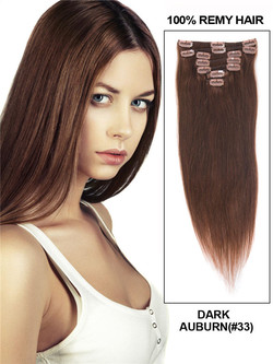 Dark Auburn(#33) Ultimate Straight Clip In Remy Hair Extensions 9 Pieces-np cih087