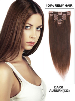 Dark Auburn(#33) Ultimate Straight Clip In Remy Hair Extensions 9 Pieces-np