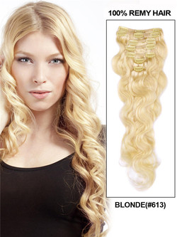 Bleach White Blonde (#613) Premium Body Wave Clip In Haarverlängerungen 7 Stück