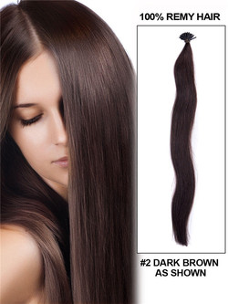 50 extensiones de cabello con punta de palo Remy recta y sedosa/extensiones de cabello con punta en I negro natural (# 1B)