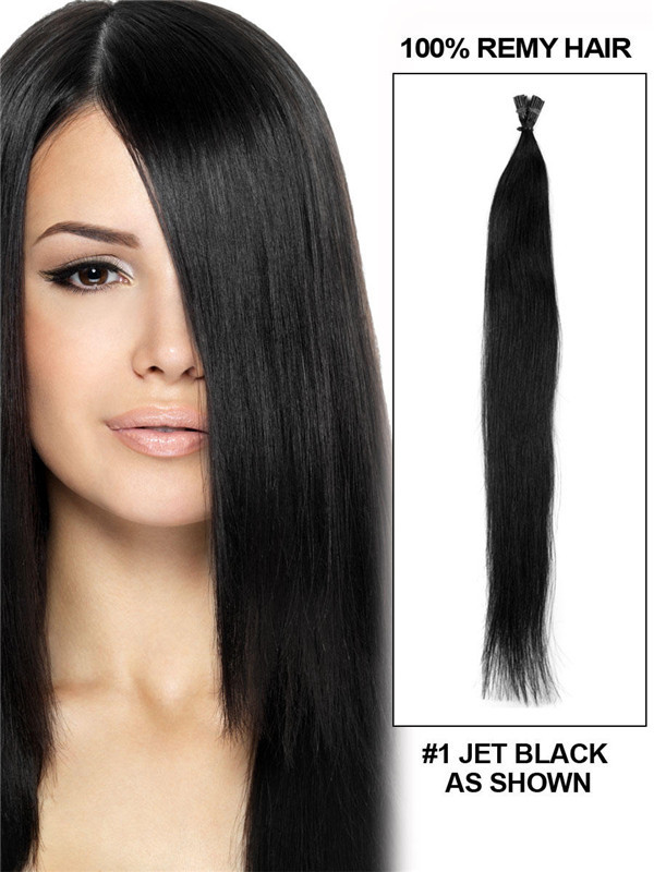 50 Stuk Silky Straight Stick Tip/I Tip Remy Hair Extensions Jet Black (#1)