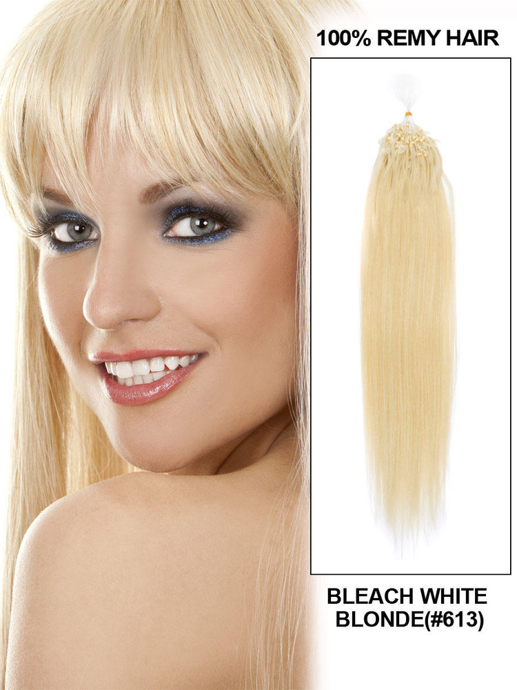 Extensões de cabelo Remy Micro Loop 100 fios lisos sedosos loiro branco branqueado (#613)