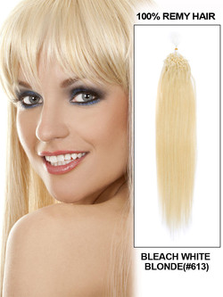 Extensiones de cabello Remy Micro Loop 100 hilos Blanqueador recto sedoso Rubio blanco (# 613)