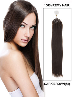 Remy Micro Loop Hair Extensions 100 tråder silkeaktig rett mørkebrun(#2)