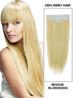 Tape In Echthaar Extensions 20 Stück seidig glatt mittelblond(#24)