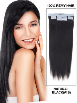 Remy Tape In Hair Extensions 20 Stuk Zijdeachtig Recht Natuurlijk Zwart (#1B)