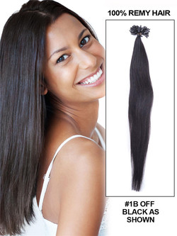 50 extensiones de cabello con punta de uñas Remy rectas y sedosas/punta en U, color negro natural (#1B)